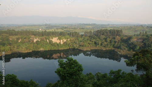 Early morning view over Lake Kyaninga, Uganda, Africa.