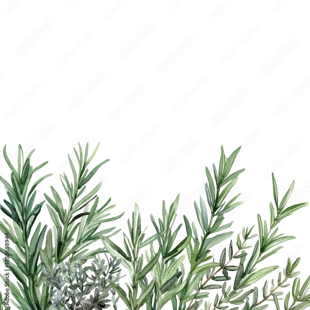 Fototapeta premium Watercolor Green Greenery Border