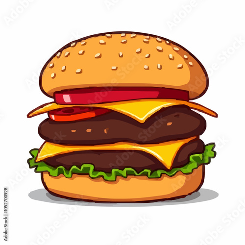 Saftiger Burger mit Käse, Tomate und frischem Salat

