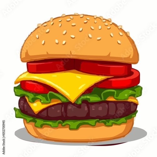 Saftiger Burger mit Käse, Tomate und frischem Salat

