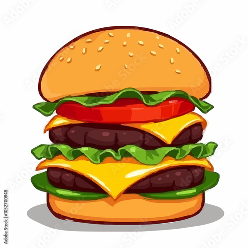 Saftiger Burger mit Käse, Tomate und frischem Salat

