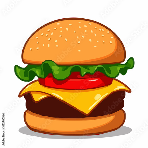 Saftiger Burger mit Käse, Tomate und frischem Salat

