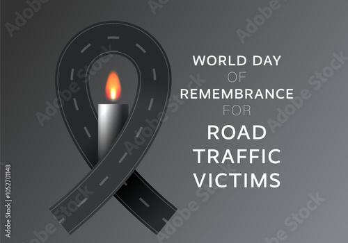 World Day of Remembrance for Road Traffic Victims. Dark ribbon and road concept and candle light