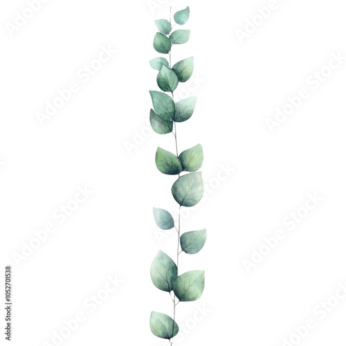 Watercolor Eucalyptus Branch with Green Leaves