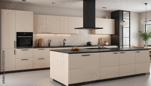 modern kitchen with a minimalist design beige cabinetry