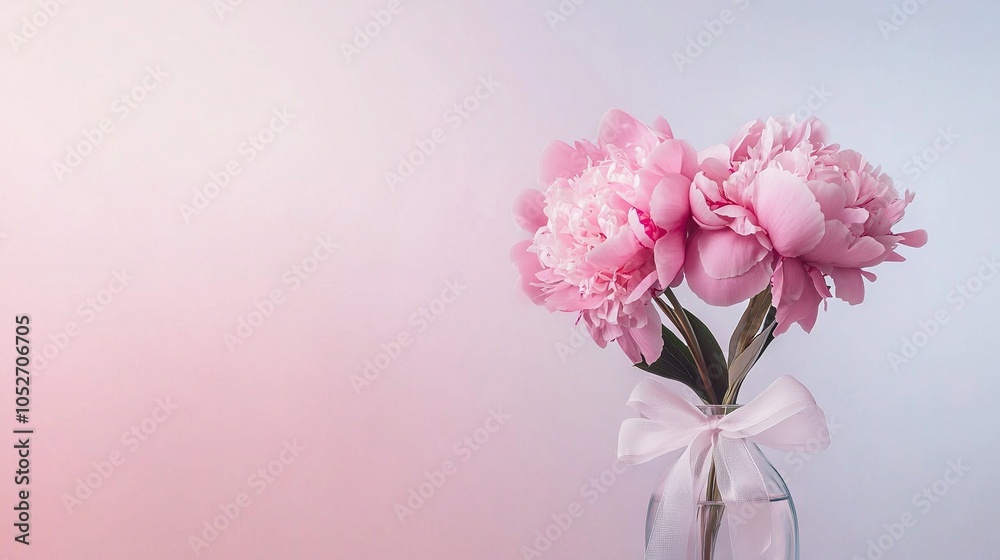 Pink vase with white bow & pink wall background Pink vase with white bow & pink wall background