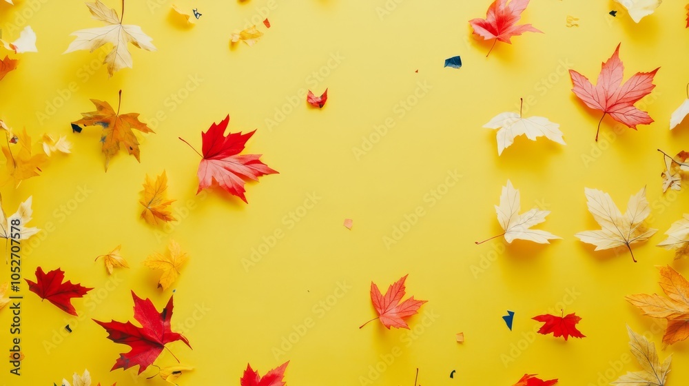 Vibrant Autumn Leaves on Yellow Background Vibrant Autumn Leaves on Yellow Background