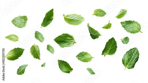 Fresh Green Mint Leaves Isolated on White Background