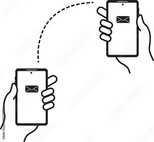 The illustration shows an icon of two phones exchanging messages