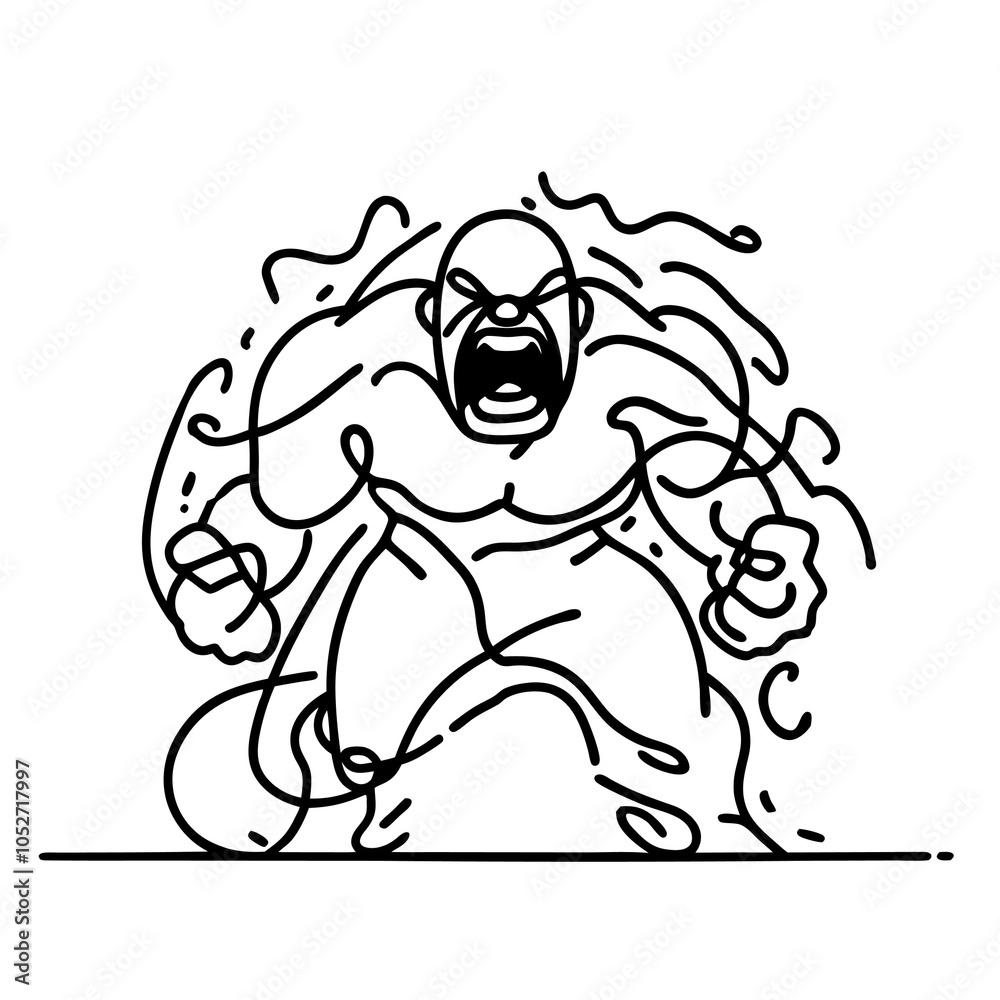 Fototapeta premium Furious muscular man charging forward with intense energy and rage. wrath concept 