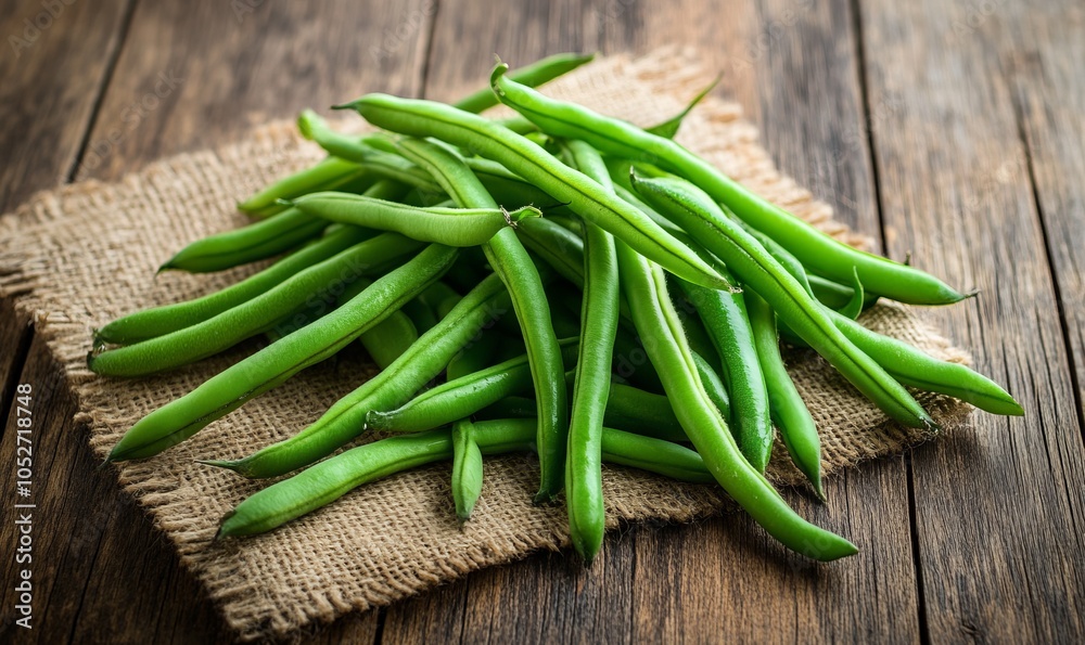 Close up of fresh Green Beans on a rustic wooden Table Close up of fresh Green Beans on a rustic wooden Table