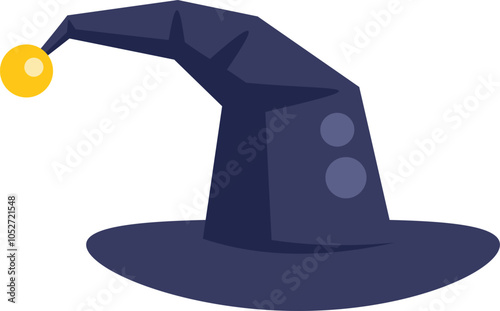 Dark blue witch hat with a golden ball, a cartoon style illustration for halloween projects