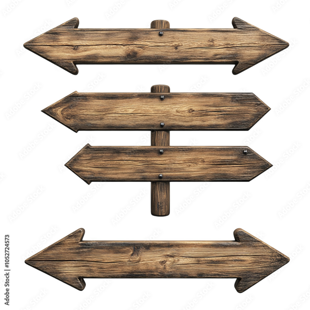 wooden direction arrow sign set on a transparent background wooden direction arrow sign set on a transparent background