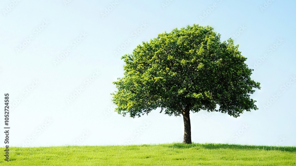 A tree on a hill with a blue sky in the background A tree on a hill with a blue sky in the background