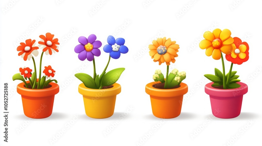 Colorful Flower Pots with Vibrant Flowers Colorful Flower Pots with Vibrant Flowers