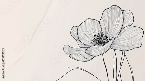 Elegant Line Art Flower Illustration on Soft Background