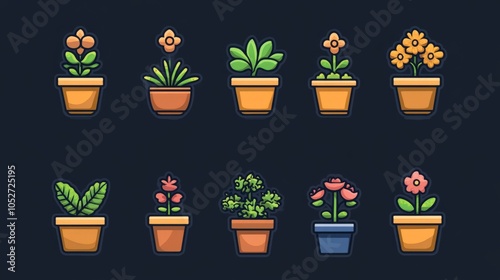 Colorful Potted Plants Collection with Various Flower Designs