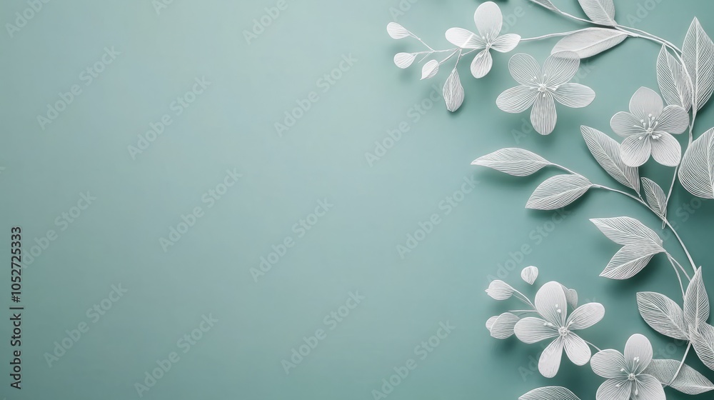 Elegant White Floral Design on Soft Teal Background Elegant White Floral Design on Soft Teal Background