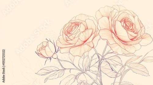 Soft Pink Roses Illustration with Line Art Detailing