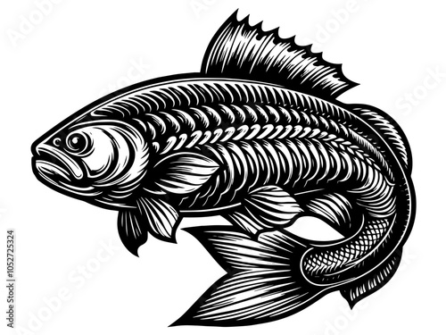 Detailed illustration of a fish with intricate patterns on white background. Vector, generative ai.