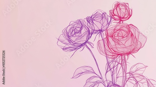 Abstract Line Art of Roses in Soft Pastel Hues