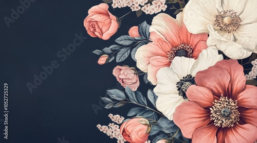 Vintage Floral Composition on Dark Background