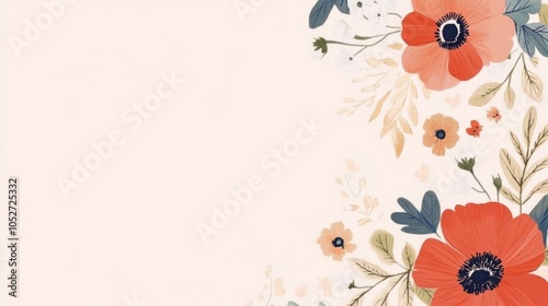 Elegant Floral Background with Red Poppies and Light Beige Space