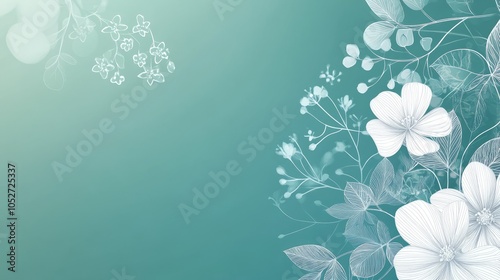 Elegant Floral Background with Soft Teal Colors and Delicate White Flowers