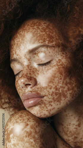 Young african american woman with vitiligo. Inclusion concept. Different. photo