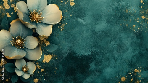 Elegant Floral Background with Teal and Gold Accents