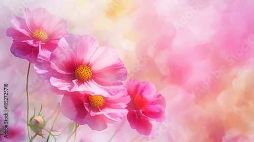 Delicate Pink Cosmos Flowers with Soft Background