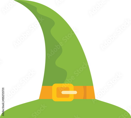 Green witch hat with golden buckle pointing to the right, perfect for halloween costume ideas