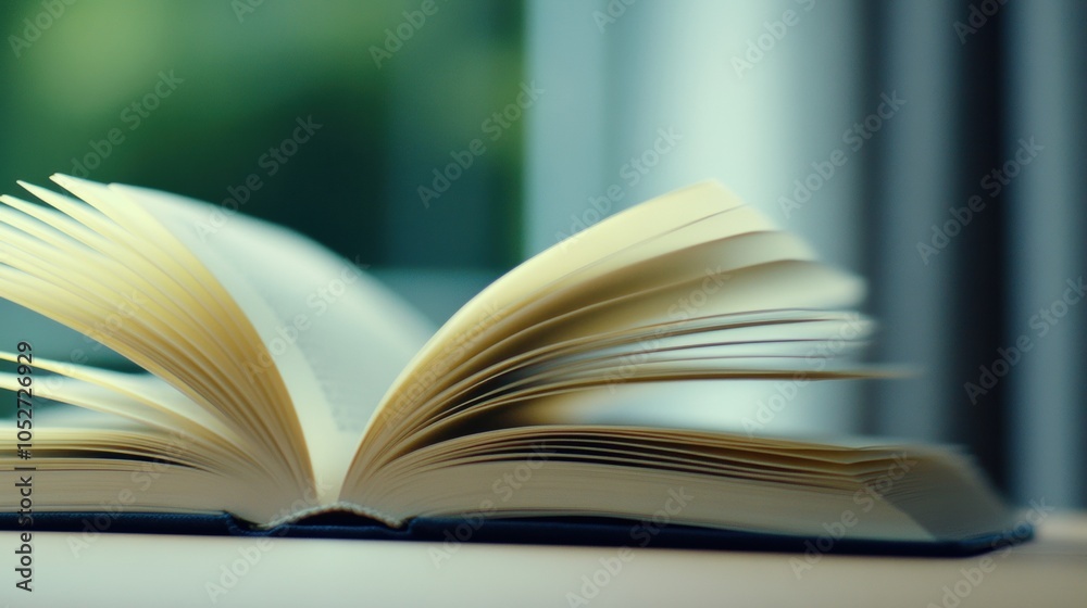 Fototapeta premium Open book with pages fanned out, inviting exploration and discovery, AI