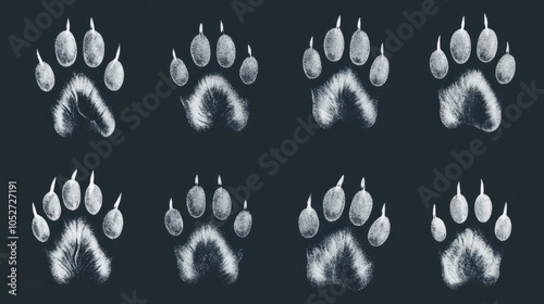 Various Animal Paw Prints on Dark Background