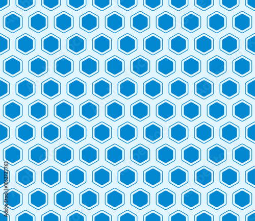 Hexagon Background. Rich Blue color on matching background. Rounded hexagons mosaic cells with padding and inner solid cells. Hexagonal shapes. Seamless pattern. Tileable vector illustration.