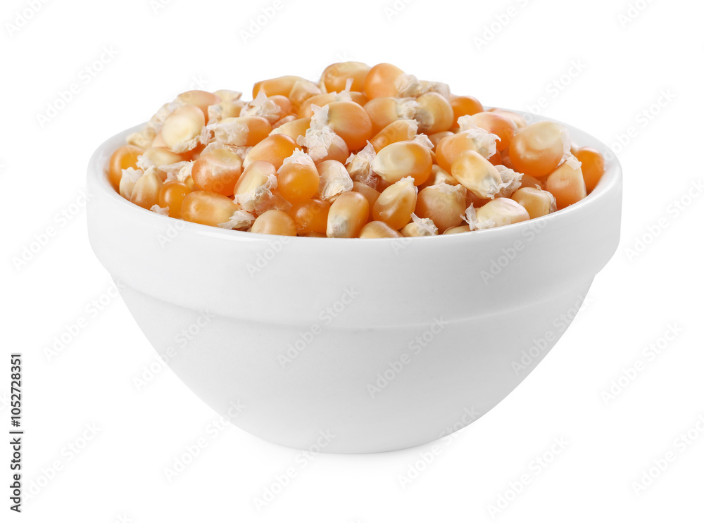 Fresh corn kernels in bowl isolated on white Fresh corn kernels in bowl isolated on white
