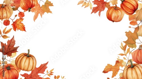 Autumn Harvest Pumpkin and Leaf Border Illustration