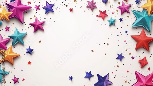 Colorful Star Decorations on White Background