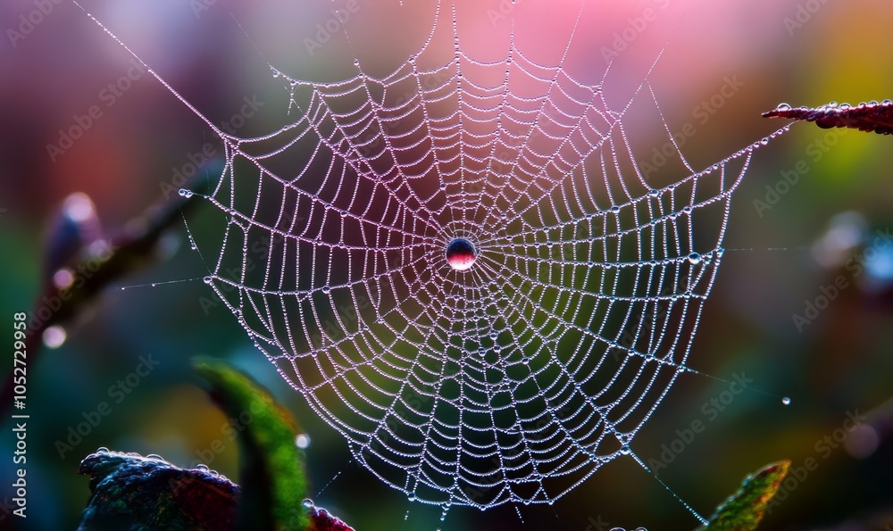 Naklejka premium Morning Dew on Spider Webs