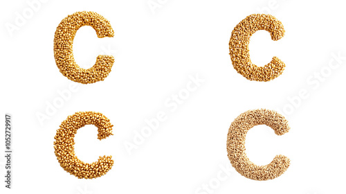 Four Golden Quinoa Letter C's on a Black Background