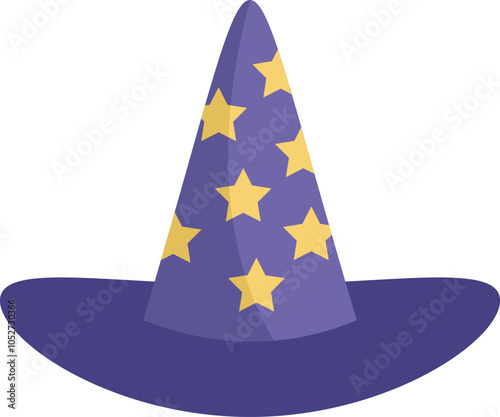 Purple wizard hat standing with yellow stars showing magic and illusion for halloween costume