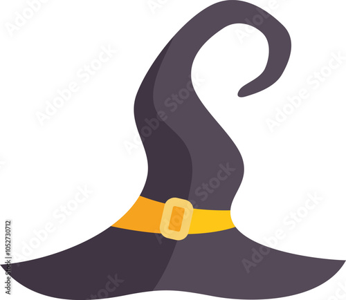Cartoon style witch hat with a curved pointed end and a golden buckle, perfect for halloween designs