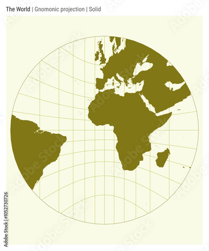 World Map. Gnomonic projection. Solid style. High Detail World map for infographics, education, reports, presentations. Vector illustration.