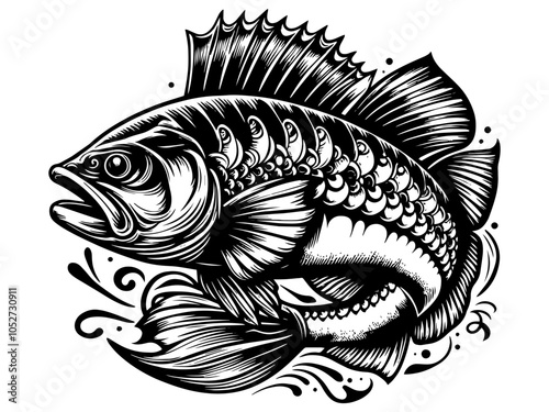 Detailed illustration of a fish with intricate patterns on white background. Vector, generative ai.