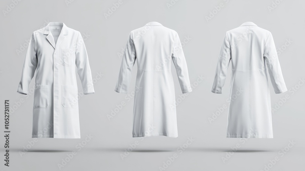 Three Dimensional Render of a White Lab Coat on a Gray Background