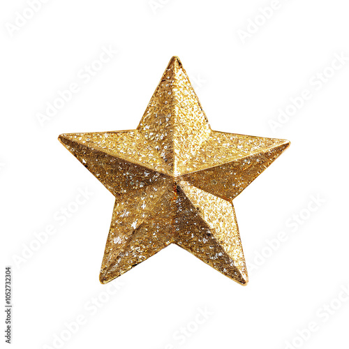 Golden Glitter Metallic Shiny Five Point Star, Cut-out Isolated on Transparent Background photo