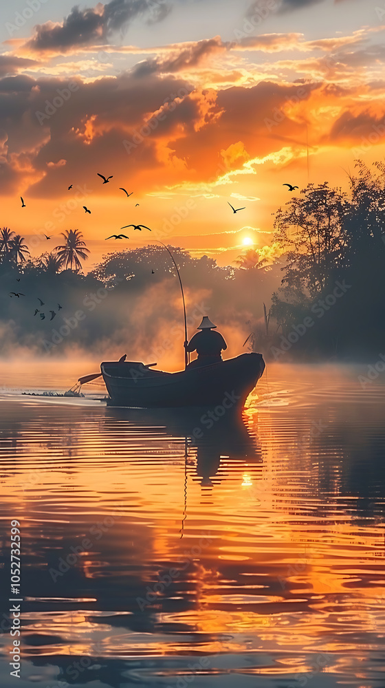 fishing boat drifting, barco de pesca deriva em lago sereno, ondas suaves quebram na borda nuvens escuras se acumulam, mas sol brilha pescadores perseveram, aves voam e palmeiras balanam fishing boat drifting, barco de pesca deriva em lago sereno, ondas suaves quebram na borda nuvens escuras se acumulam, mas sol brilha pescadores perseveram, aves voam e palmeiras balanam