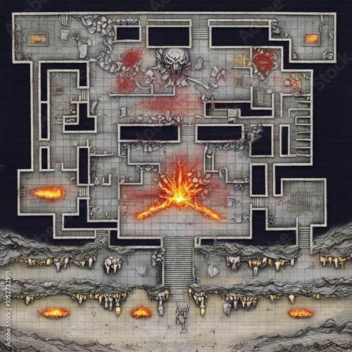 Tabletop Dungeon Cave Map Illustration: Fantasy RPG Adventure