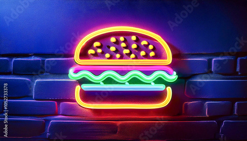 Neon sign with a hamburger design photo