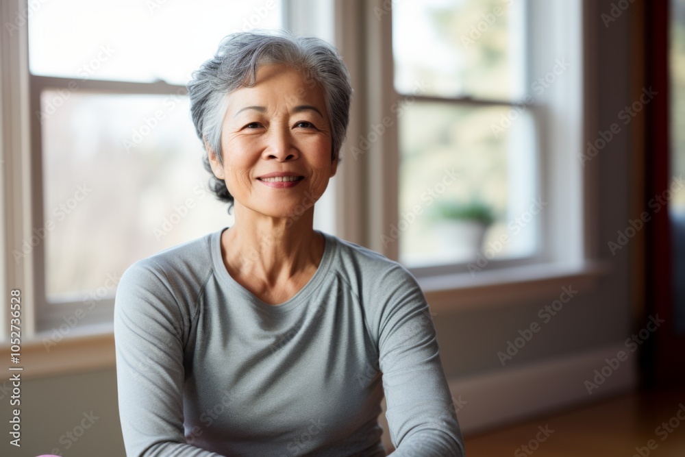 Portrait of a smiling active senior woman in sport clothes at home Portrait of a smiling active senior woman in sport clothes at home
